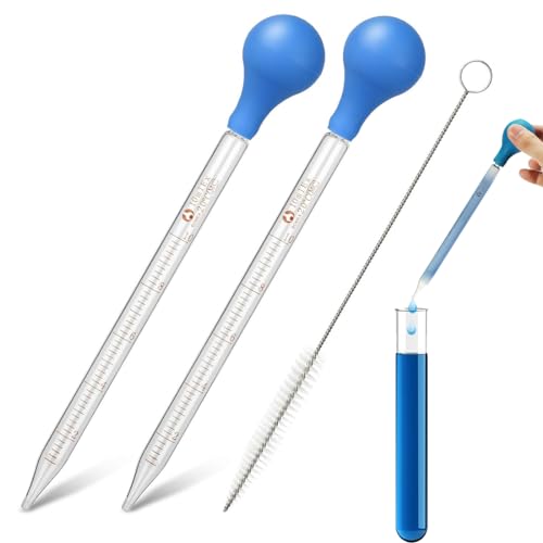 Glas Pipette Dropper 10ml, Glass Skala Graduated Tropfer Droppers, 2 Stück Glass Measuring Pipette Mit 2 Gummikappen Mit 1 Tropfenbürste, Glaspipette, Pipette Glas, Für Labor, Lebensmittel Forschung von YEAPEAK