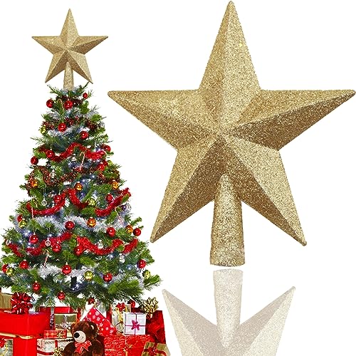 Strahlender Weihnachtsbaum Sternspitze - 20cm Weihnachtsbaumspitze Gold, Spitze Für Weihnachtsbaum, Christbaumspitze Aus Kunststof, Glänzender Für Festliche Weihnachtsdekorationen von YEAPEAK