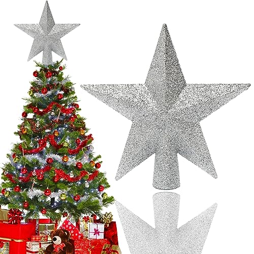 Strahlender Weihnachtsbaum Sternspitze - 20cm Weihnachtsbaumspitze Silber, Spitze Für Weihnachtsbaum, Christbaumspitze Aus Kunststof, Glänzender Für Festliche Weihnachtsdekorationen von YEAPEAK