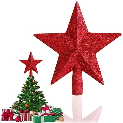 Weihnachtsbaumspitz Stern - Christbaumspitze Rot, Kunststoff Baumspitze, Weihnachtsbaumspitze, Spitze Für Weihnachtsbaum - Rot Glitzernden Weihnachtsbaum Baum Topper Dekoration - 20 cm von YEAPEAK