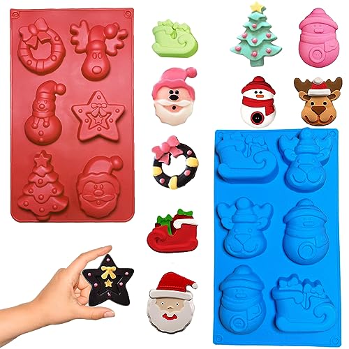 YEAPEAK 2er Pack Weihnachten Silikonformen - Rote Und Blau Farbe - Backform Weihnachten, Weihnachts-Silikon-Backform, Für Backen Und Basteln Von Schokolade, Kuchen, Seife Und Mehr! von YEAPEAK