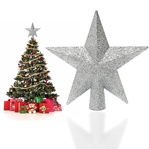 YEAPEAK Weihnachtsbaum Sterne - 20 cm Silber Glitzer Christbaumspitze, Christbaumspitze In Stern, Stern Baumschmuck, Weihnachtsbaum Spitze Aus Kunststoff, Für Weihnachtsbaumspitze Dekoration. von YEAPEAK