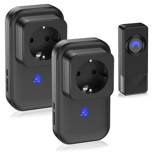 YEAPOW Funk Türklingel mit EU-Steckdose, Kabellose Türklingel Funk Set 260M Reichweite, 0dB-110dB Erweiterbare Klingel,IP55 Wasserdicht Funkklingel Außenbereich mit LED Blinken Wireless doorbell von YEAPOW