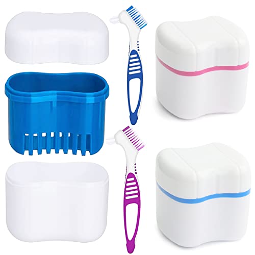 Prothese Box Denture Box Zahnspange Reinigungsbäder 2 Zahnprothese Etui mit 2 Prothesen Reinigerbürsten Korb Prothesen Halter Bürsten Halter, für Falsche Zähne Lagerung Reinigung. von YEAPEAK