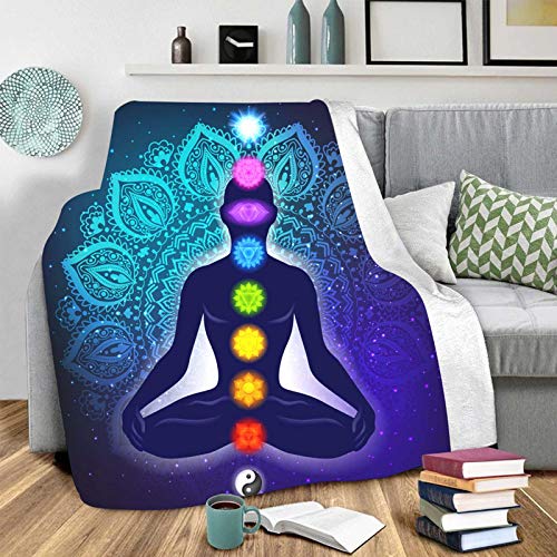 YEARGER Kuscheldecken 130x150cm/150 X 200 cm,Chakra Buddha Yoga Meditation Sherpa Decke Warm Weich Fleecedecke Komfortabler Sofaüberwurf Wohnzimmerdecke Tagesdecke (150x200 cm,#01) von YEARGER