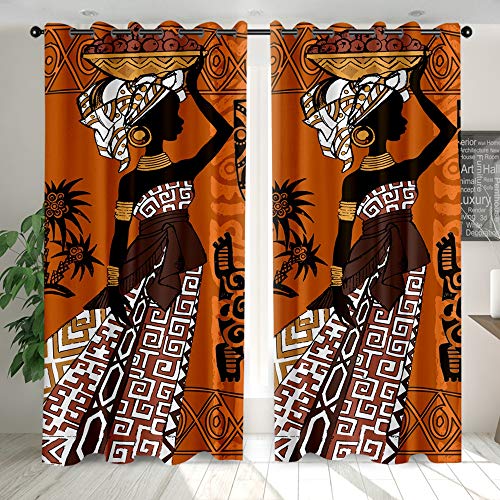 YEARGER Vorhänge Blickdicht, Digitaldruck Gardinen Afrika Frauen Art Deco Polyester Stoff Mit Ösen Für Für Wohnzimmer Schlafzimmer Kinderzimmer 2er Set (W132 x L 243cm,#06) von YEARGER