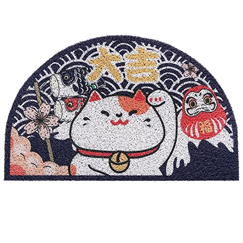 YEARLY Halbkreis-Glückskatzen-Fußmatte,Anti-Rutsch-Karikatur-Willkommensmatte im japanischen Stil rote Fußmatten für den Innen-Außenbereich für Patio japanischen Lebensmittelgeschäfts von YEARLY
