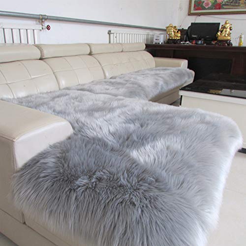 YEARLY Long Plüsch Sofabezug, Luxuriös Anti-rutsch Winter Dick Sofa-Überwürfe Couch-Abdeckung Europäische Möbel Protector Ledersofa Sofa Handtuch-Grau 80x180cm(31x71inch) von YEARLY