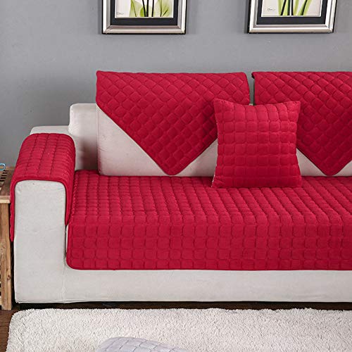 YEARLY Plüsch Multi-Size Sofabezug, Gesteppter Sofa-Überwürfe Couch-Abdeckung Haustier Hund Dick Anti-rutsch Möbel-Protektoren Wohnzimmer Sofa Handtuch EIN stück-Rot 70x180cm(28x71inch) von YEARLY