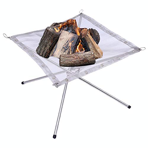 YEASQGS Tragbare Outdoor Camping Feuerstelle Mesh Faltbar Edelstahl Mesh f眉r Camping Hinterhof Garten (41,4 x 41,4 cm ganzes Set, Silber) von YEASQGS