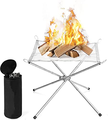 YEASQGS Tragbare Outdoor Camping Feuerstelle Mesh Faltbar Edelstahl Mesh f眉r Camping Hinterhof Garten (55,9 x 55,9 cm ganzes Set, Silber) von YEASQGS