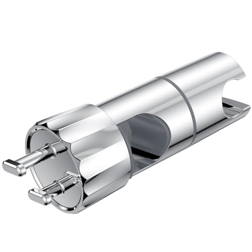 Verstellbar Duschkopfhalterung, 360° drehbar Verchromt Duschhalterung Duschbrause Halterung mit 2 Haken für 19–28 mm Handbrausestange, Universal Handbrause Halterung für Duschkopf - Silver von YEAUPE PRO