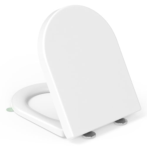Toilettendeckel mit Absenkautomatik D-Form,YEAUPE PRO WC Sitz mit Puller Lid, Toilettensitz mit Quick-Release Funktion für einfach Reinigung,150kg belastbar,46,4 * 35,9 * 5CM,Weiß&Grün von YEAUPE PRO
