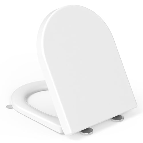 Toilettendeckel mit Absenkautomatik D-Form, YEAUPE PRO WC Sitz mit Absenkautomatik, Toilettensitz mit Quick-Release Funktion für einfach Reinigung, 150 kg belastbar, Weiß 46,4 * 35,9 * 5CM von YEAUPE PRO