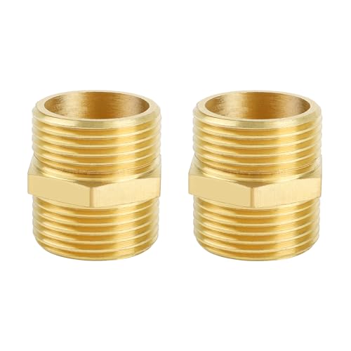 YEAUPE PRO Doppelnippel G1" (Ø 32,5mm) Messing Außengewinde, 2 Stück Doppelnippels Sechskant Verbindungsstück, mit PTFE Dichtband, Doppelnippel Messing Fittings für Trinkwasser geeignet von YEAUPE PRO