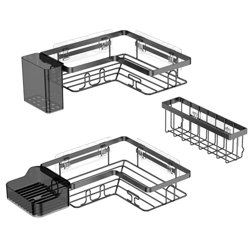 YEAUPE PRO Duschablage Ohne Bohren Ecke – 5-teiliges Badezimmer Regal Set mit 2 Eckregalen, Seifenablage, Zahnbürstenhalter & Korb, Selbstklebendes Wandregal, Schwarz YEAUPE PRO Duschablage Ohne Bohren Ecke – 5-teiliges Badezimmer Regal Set mit 2 Eckregalen, Seifenablage, Zahnbürstenhalter & Korb, Selbstklebendes Wandregal, Schwarz von YEAUPE PRO