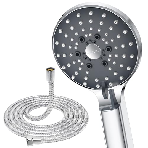 YEAUPE PRO Duschkopf, Hochdruck Duschkopf mit Schlauch 1,6M, mit 6 Strahlarten, Anti-Kalk-Handbrause und Duschbrause für Baden, Sparduschkopf für Gebiete mit hartem Wasser, Chrom von YEAUPE PRO