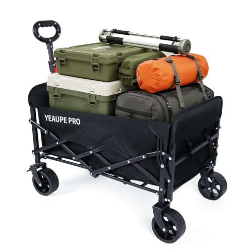 YEAUPE PRO Faltbarer Handwagen, 85-125L Volumen, 100KG Tragfähigkeit, inkl. 2 Flaschenhalter + Netztasche für Garten, Camping, Strand von YEAUPE PRO
