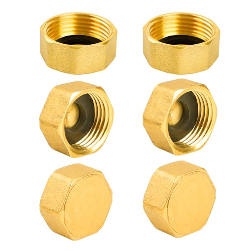 YEAUPE PRO Messing Blindstopfen, Innengewinde Dichtkappe G3/4"(Ø 24mm), mit dichtungsringe und PTFE Dichtband, messing Kappe sechseckig, Schlauchkappe, Gartenwasserschlauch Gewindekappe 6 Stück von YEAUPE PRO