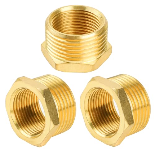 YEAUPE PRO Messing Reduzierstück G1"auf G3/4" (AG Ø 32mm x IG Ø 25mm), 3 Stück Reduzierung Gewinde-Fitting G1" Außengewinde X G3/4" Innengewinde, mit PTFE Dichtband,Reduzierstück aus Messing von YEAUPE PRO