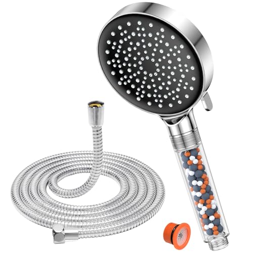 Duschkopf mit Schlauch 1,6m, YEAUPE Duschkopf mit Filter, Duschkopf Regendusche mit 6 Strahlarten, Duschkopf wassersparend, Duschkopf Groß, Antikalk-Funktion Chrom,9,5L/Min von YEAUPE