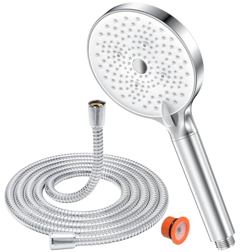 Duschkopf mit Schlauch 1,6M-YEAUPE Duschkopf wassersparend, Duschkopf mit Filter, Duschkopf Regendusche mit 6 Strahlarten, Sparduschkopf Gross(130mm Durchmesser), Chrom/Weiß von YEAUPE