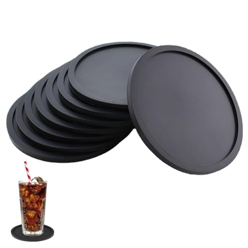 8 Stück schwarze Untersetzer, dickes Design (0,5 cm), runde Tassen-Untersetzer, 8 Stück, Silikon-Untersetzer für Getränke, Kaffeepads, Bier-Bar-Matte (drei Stile) (Schwarz 2) von YEDJFFIYO