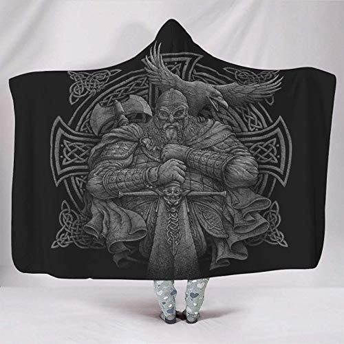 YEDL Super Weich Mit Kapuze Decken Coole keltische Odin Krieger Schwert Axt Rabe Knoten Kunstwerk Wikinger Helm Geist Druck Warmer Winter Sherpa Fleece Abstrakt Fernsehdecke Faulenzen 130x150cm von YEDL