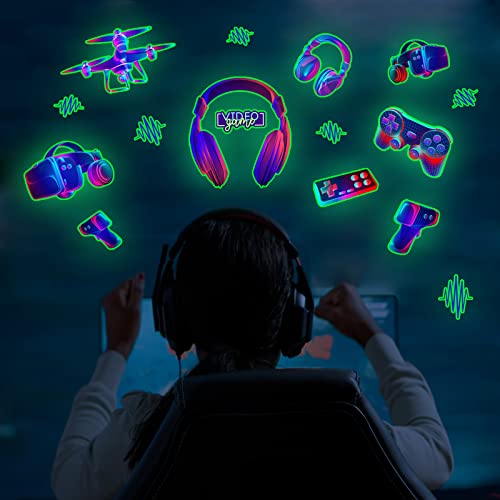 YEELIKE Wandtattoos Gamer Zimmer Selbstklebend Leuchtsticker dekorative leuchtende Cyber Abziehbilder Gaming Home Decor für Jungen Kinderzimmer DIY Dekoration Geeignet Wanddekoration (A) von YEELIKE