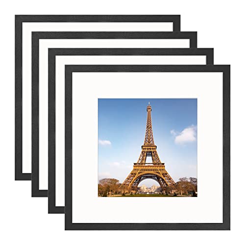 YEEPHAN 30 x 30 cm Quadratischer schwarzer Bilderrahmen mit Passepartout für 20 x 20cm(8 x 8 inch) Fotorahmen,12x12inch schwarze Rahmen aus Massivholz mit Plexi-glass front für Wandmontage,4er Pack von YEEPHAN