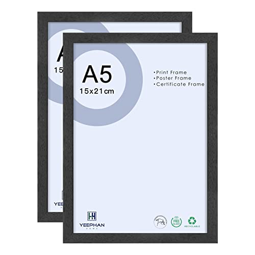YEEPHAN 8 x 6 Zoll/A5 schwarzer Bilderrahmen 21x14.8cm Fotorahmen aus Massivholz mit kunststoffglas front für Home Décor Wanddisplay, freistehend und wandmontierbar, 2er Pack YEEPHAN 8 x 6 Zoll/A5 schwarzer Bilderrahmen 21x14.8cm Fotorahmen aus Massivholz mit kunststoffglas front für Home Décor Wanddisplay, freistehend und wandmontierbar, 2er Pack von YEEPHAN