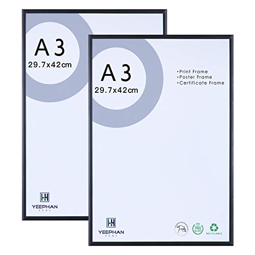 YEEPHAN A3 Aluminium-Fotorahmen mit Plastic glass front, Wandhalterung für Bild oder Zertifikat 29,7 x 42 cm schwarzer Bilderrahmen, 2er-Pack YEEPHAN A3 Aluminium-Fotorahmen mit Plastic glass front, Wandhalterung für Bild oder Zertifikat 29,7 x 42 cm schwarzer Bilderrahmen, 2er-Pack von YEEPHAN