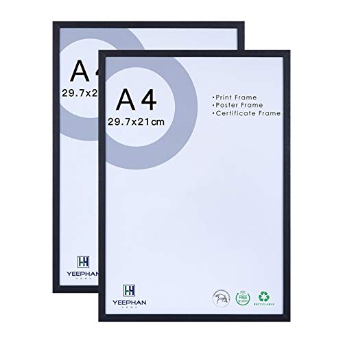 A4-Zertifikat Fotorahmen aus Massivholz mit kunststoffglas-Sicherheitsglasfront, 21 x 30 cm schwarzer Bilderrahmen für Wohn- und Wanddekoration, freistehend und an der Wand montierbar, 2er-Set A4-Zertifikat Fotorahmen aus Massivholz mit kunststoffglas-Sicherheitsglasfront, 21 x 30 cm schwarzer Bilderrahmen für Wohn- und Wanddekoration, freistehend und an der Wand montierbar, 2er-Set von YEEPHAN