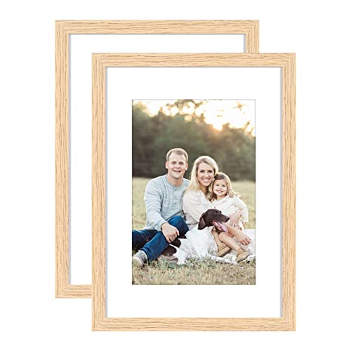 A5 Bilderrahmen aus massivem Eichenholz mit Plexi-glass front, 15x20cm Fotorahmen für 9 x 14 cm Bilder mit Passepartout oder 8 x 6 Zoll ohne Passepartout, freistehend und wandmontierbar, 2er Pack von YEEPHAN