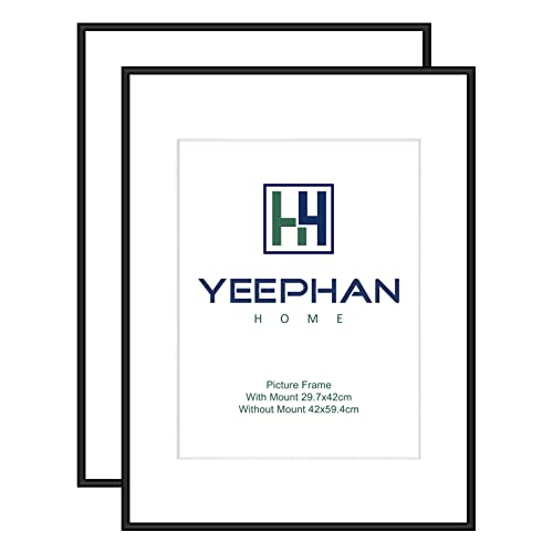 YEEPHAN Großer schwarzer a2 Bilderrahmen mit Plastic glass-front, a2 Rahmen mit Passepartout für a3 Rahmen 59,4 x 42cm Schwarzer Metall-Aluminium Fotorahmen/Posterrahmen für Wandmontage, 2er Pack YEEPHAN Großer schwarzer a2 Bilderrahmen mit Plastic glass-front, a2 Rahmen mit Passepartout für a3 Rahmen 59,4 x 42cm Schwarzer Metall-Aluminium Fotorahmen/Posterrahmen für Wandmontage, 2er Pack von YEEPHAN