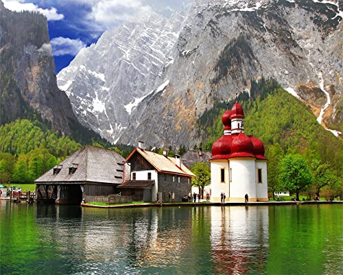 YEESAM ART Malen nach Zahlen für Erwachsene Kinder - Königssee Alpen 16x20 Zoll Leinen Segeltuch - DIY ölgemälde ölfarben Weihnachten Geschenke (Landschaft, ohne Rahmen) von YEESAM ART