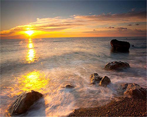DIY Ölgemälde Malen nach Zahlen Erwachsene Kinder, Meer Sonnenuntergang Seelandschaft Zahlenmalerei ab 5 Öl Wandkunst (Meer, ohne Rahmen) von YEESAM ART