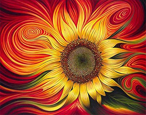 YEESAM ART DIY Ölgemälde Malen nach Zahlen Erwachsene Kinder, Rot Sonnenblumen, Abstrakt Blumen Zahlenmalerei ab 5 Öl Wandkunst (Sonnenblumen, ohne Rahmen) von YEESAM ART