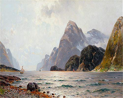YEESAM ART DIY Ölgemälde Malen nach Zahlen Erwachsene Kinder, Stein Berg Meer Schiff Natürliche Landschaft Zahlenmalerei ab 5 Öl Wandkunst (Berg, ohne Rahmen) von YEESAM ART