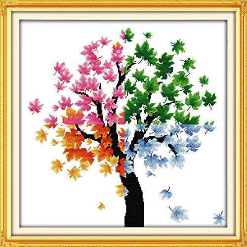 YEESAM ART Kreuzstich, Baum des Lebens Vier Jahreszeiten Baum 11CT 69×69 cm Vorgedruckten DIY Stickerei Handarbeit Kits (Baum) von YEESAM ART