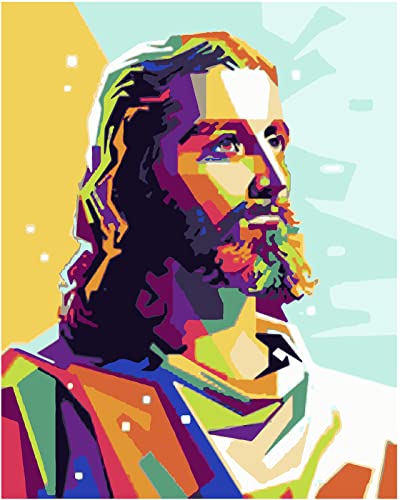 YEESAM ART Malen nach Zahlen für Erwachsene Kinder - Gott Jesus 16x20 Zoll Leinen Segeltuch - DIY ölgemälde ölfarben Weihnachten Geschenke (Jesus, mit Rahmen) von YEESAM ART