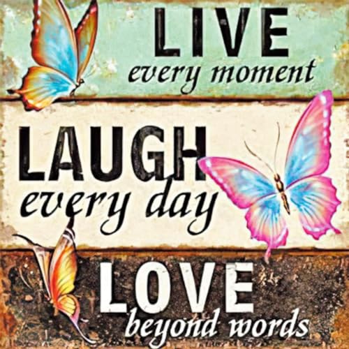 YEESAM Kunst, vorbedruckte Kreuzstichsets für Erwachsene und Anfänger, Live Laugh Love – motivierende Zitate mit Schmetterlingen, 11CT, vorbedruckt, 36 x 36 cm Stickerei-Kit von YEESAM ART