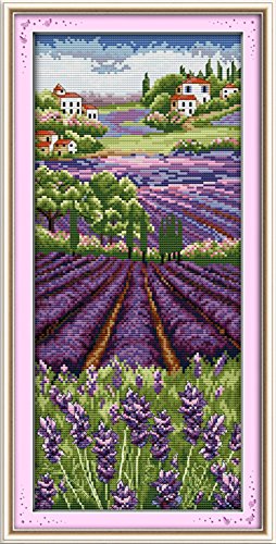 yeesam Art® New Kreuzstich Kits anspruchsvoll – Lavender Fields Fadendichte 14 21 x 45 cm Weiß Leinwand, Naht Christmas Gifts von YEESAM ART