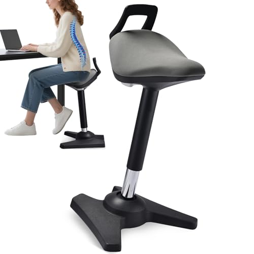Stehhhocker mit Standard-Sattelkissen -Bürohocker Ergonomisch mit Wippfunktion, hocker höhenverstellbar zwischen 60-85cm, Sitzhocker mit rutschfestem Trapezfuß, Fördert das dynamische Sitzen (Grau) Stehhhocker mit Standard-Sattelkissen -Bürohocker Ergonomisch mit Wippfunktion, hocker höhenverstellbar zwischen 60-85cm, Sitzhocker mit rutschfestem Trapezfuß, Fördert das dynamische Sitzen (Grau) von YEEZEE