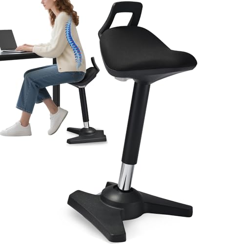 Stehhhocker mit Standard-Sattelkissen -Bürohocker Ergonomisch mit Wippfunktion, hocker höhenverstellbar zwischen 60-85cm, Sitzhocker mit rutschfestem Trapezfuß, Fördert das dynamische Sitzen (Schwarz) von YEEZEE