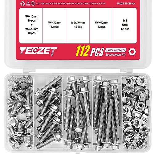 YEEZET 112 Stück M6 Flanschschrauben und Flanschmuttern Sortiment kit aus 304 Edelstahl von YEEZET