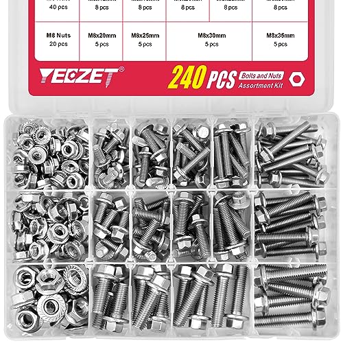 YEEZET 240 Stück M5 M6 M8 Flanschschrauben und Flanschmuttern aus 304 Edelstahl Sechskantschrauben & Muttern Sortiment kit von YEEZET