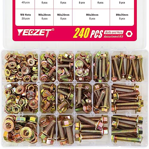 YEEZET 240 Stück M5 M6 M8 Flanschschrauben und Flanschmuttern aus verzinkt 8.8 Sechskantschrauben & Muttern Sortiment kit von YEEZET
