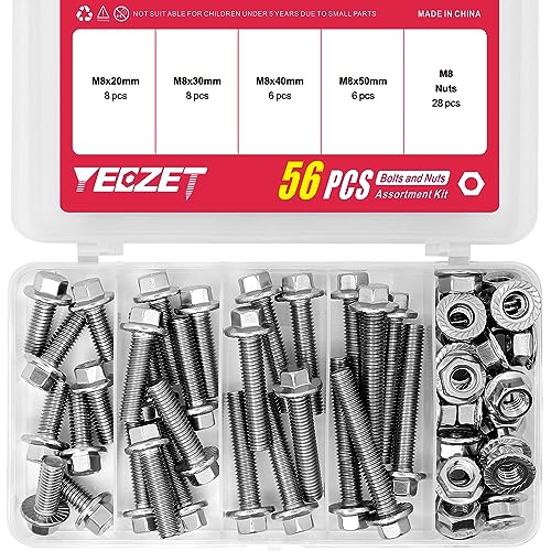 YEEZET 56 Stück M8 Flanschschrauben und Flanschmuttern Sortiment kit aus 304 Edelstahl von YEEZET
