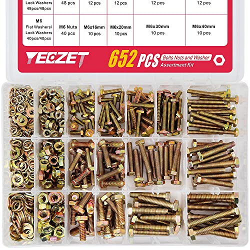 YEEZET 652 Stück Schrauben M4 M5 M6 verzinkt 8.8 Sechskantschrauben,Unterlegscheiben, Federringe und Muttern Sortiment Kit von YEEZET